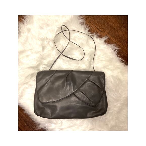 Morris Moskowitz Large Vintage Abstract Gray Shoulder Leather Bag 90's Clutch - Picture 1 of 7
